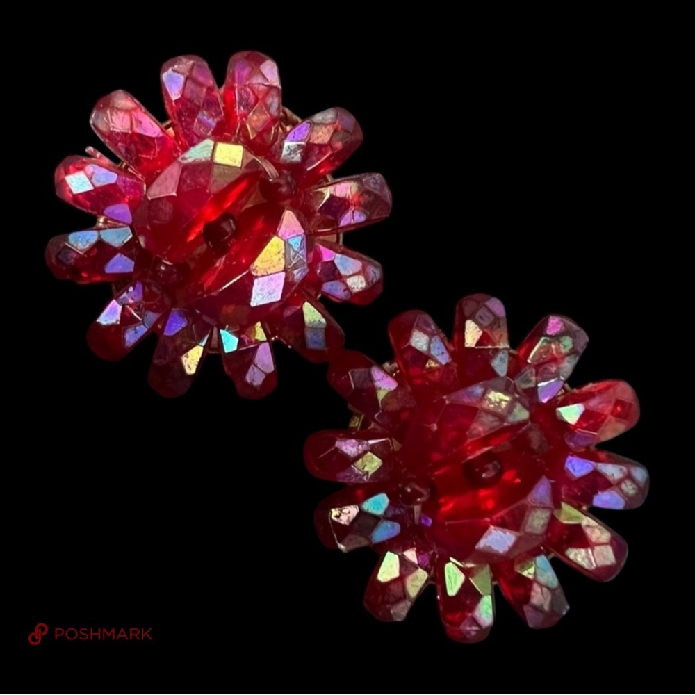 💖 Vintage West Germany Ruby Aurora Clip On Earrings 💖